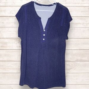 DANIEL RAINN NAVY V NECK PLEATED FRONT WHITE POLKA DOT TOP